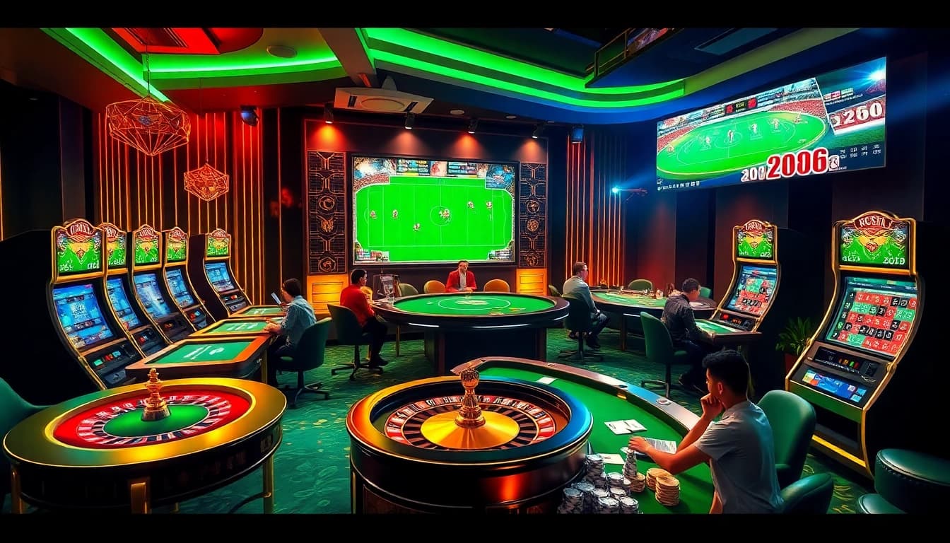 Situs Judi Bola betting experience with vibrant casino elements, enhancing gambling excitement.