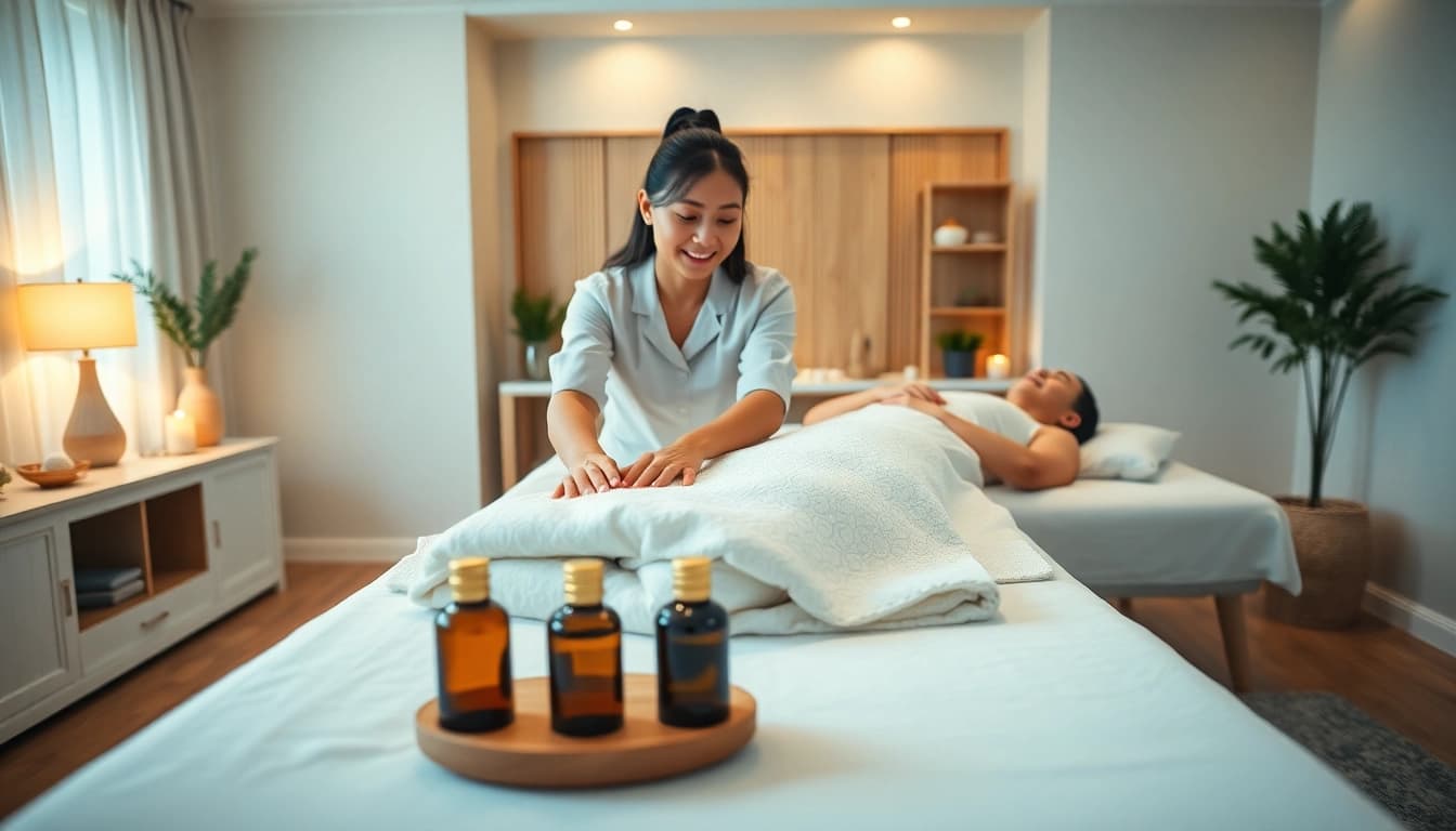 Experience tranquility with 오산출장마사지 as a young therapist provides a soothing home massage.