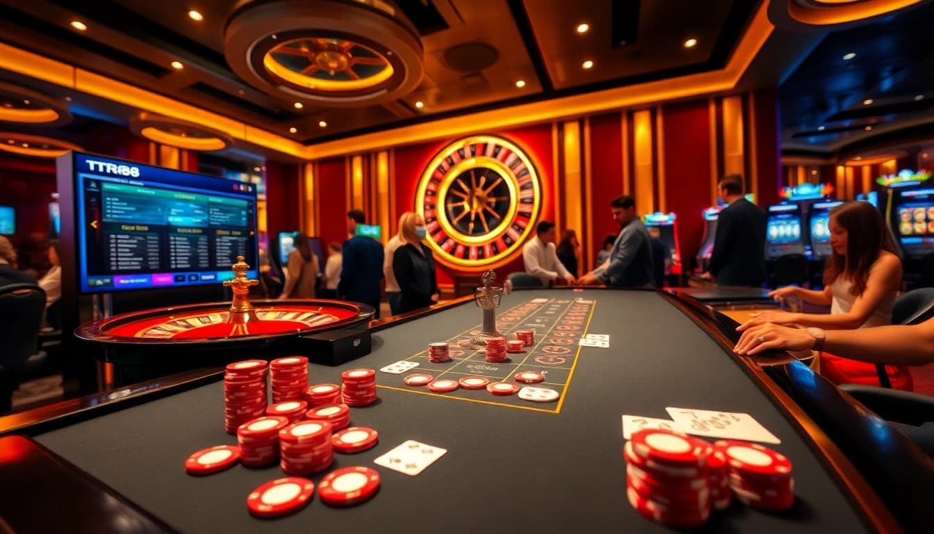 Engaging scene of TR88 online casino with vibrant chips and players enjoying games
