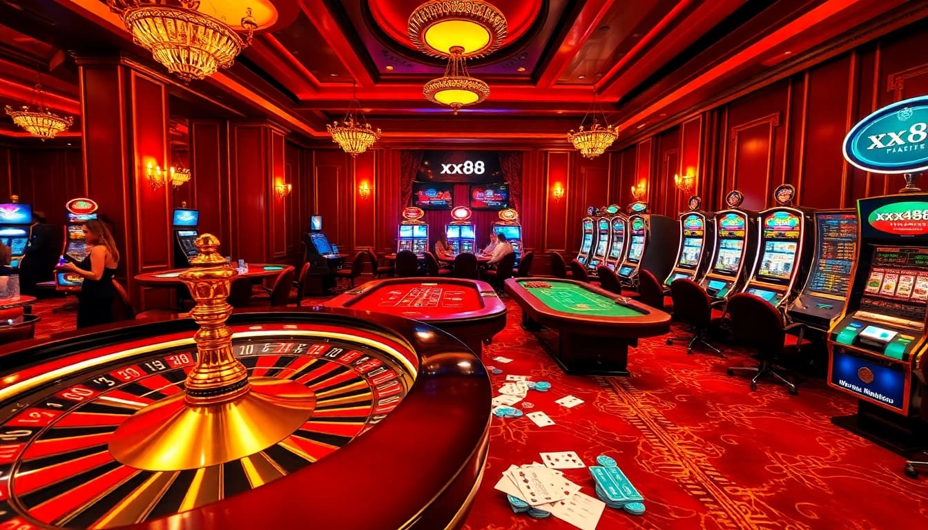 Experience the thrill of xx88 casino with vibrant slot machines and poker tables.