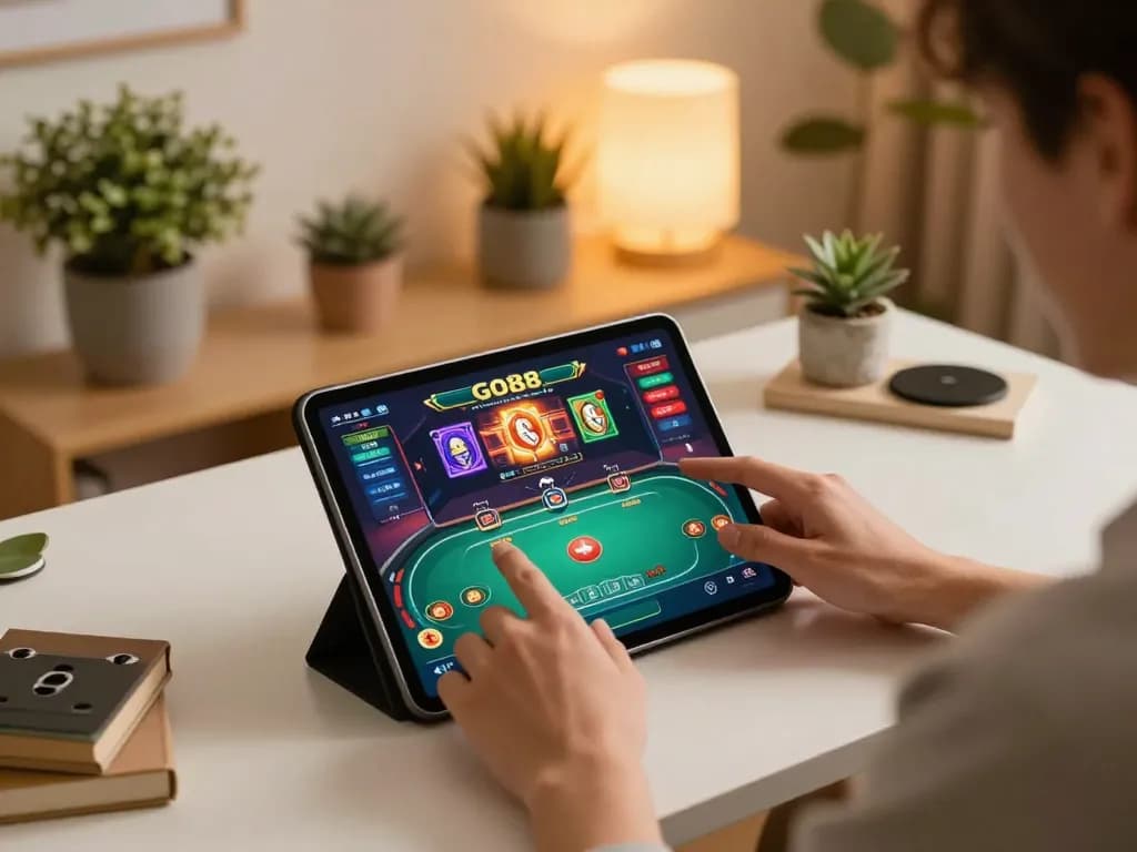 Engaging with GO88 app during an exciting online gaming session at home.