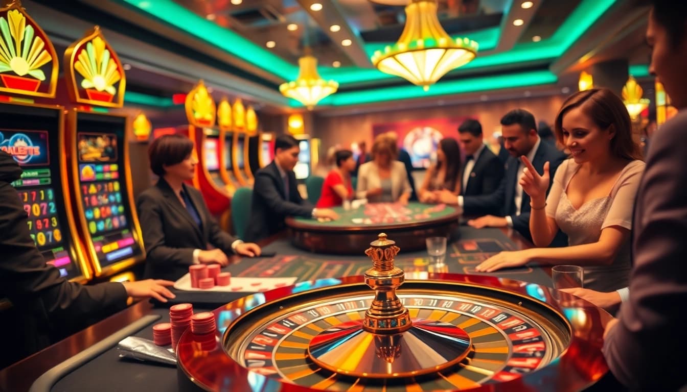 Experience the excitement of gambling at AU88, featuring vibrant casino tables and engaging players.