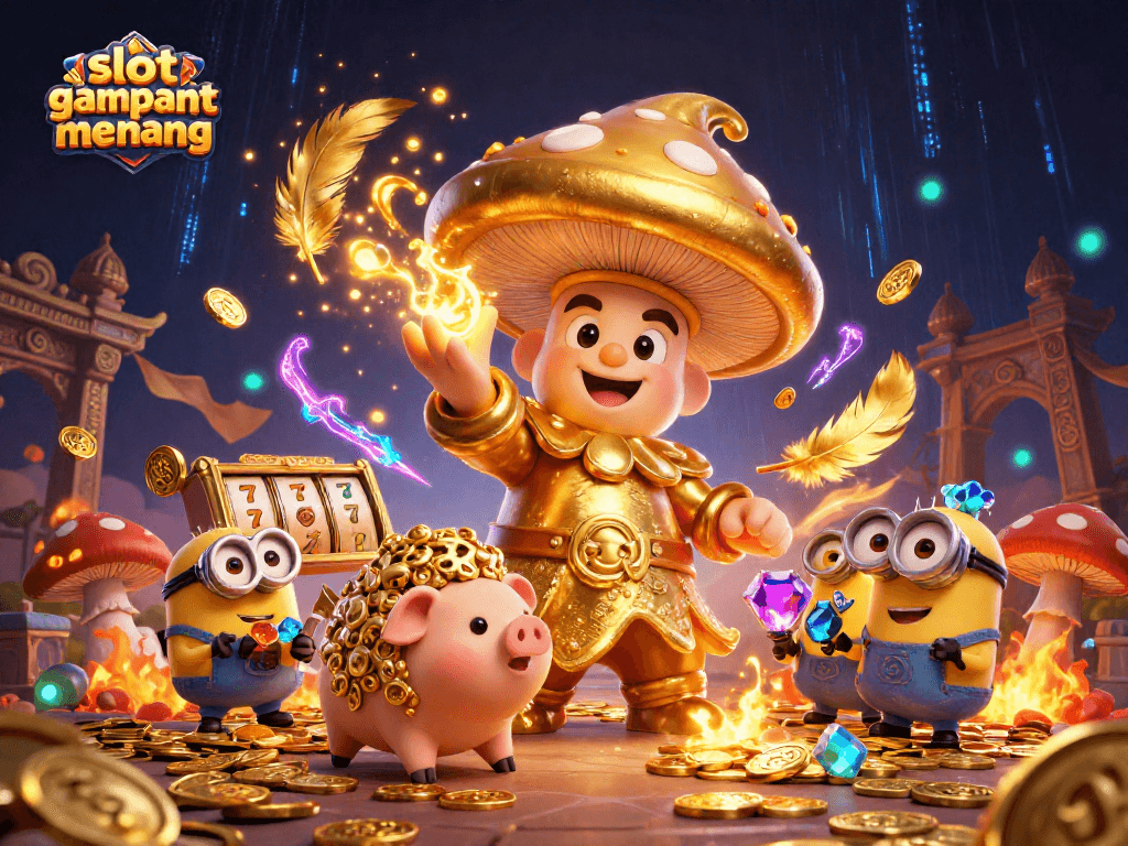 Spin to win at slot gacor gampang menang with golden wizard magic and treasures all around.