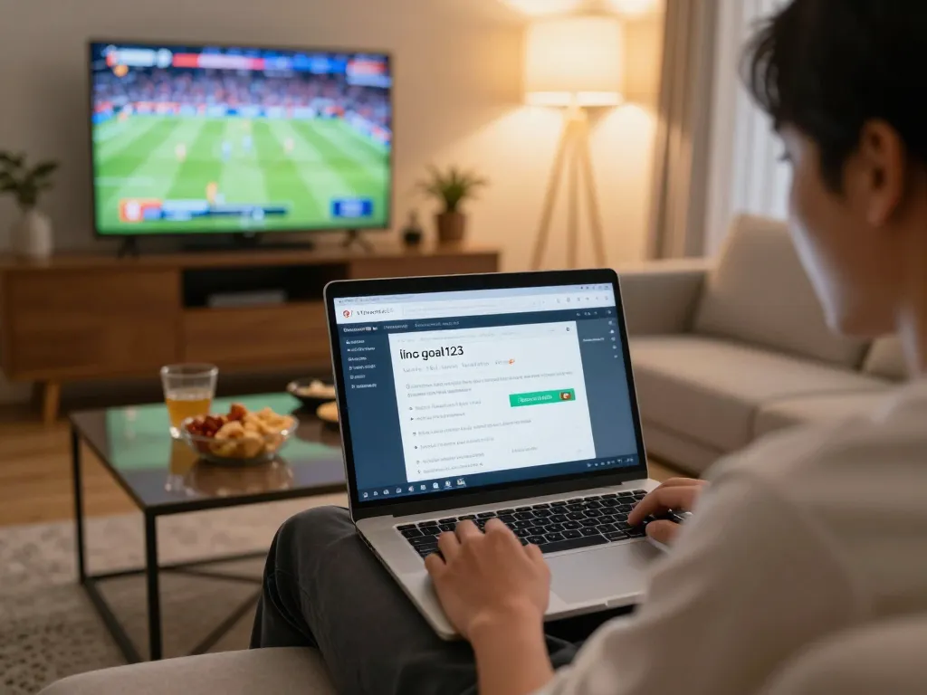 Engaging in sports betting using link vào goal123 on laptop during a cozy home setup