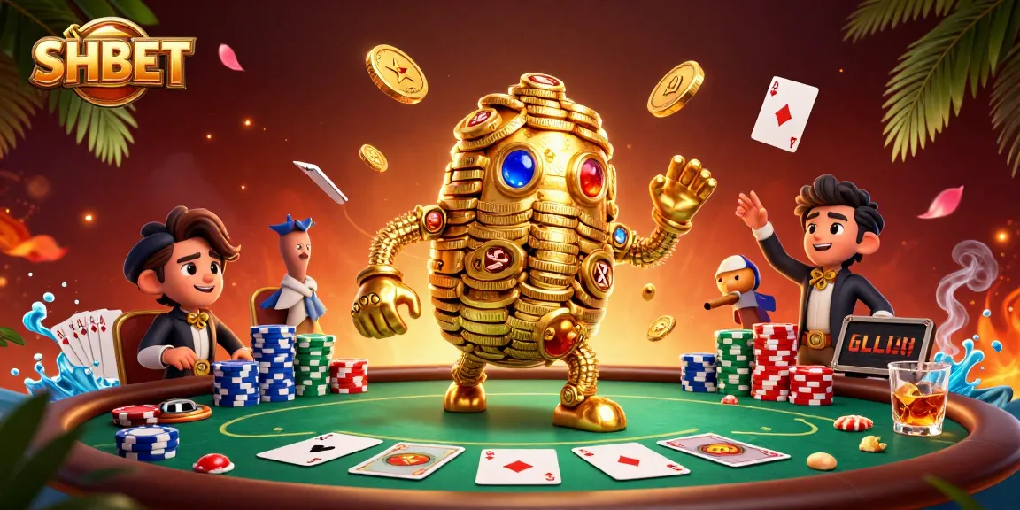 Engage in thrilling betting at SHBET with a vibrant 3D casino illustration showcasing dynamic poker elements.