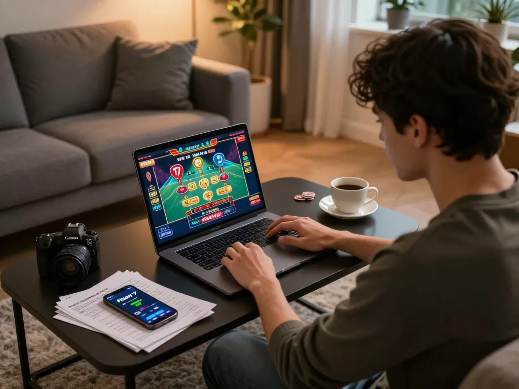 Rasakan permainan online yang mendebarkan dengan aplikasi Planet 77 di sofa yang nyaman, menampilkan pilihan taruhan strategis.