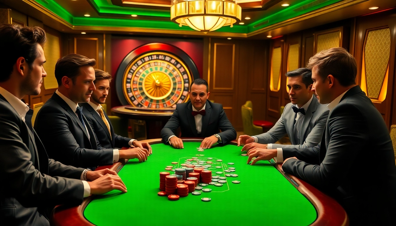 SODO 66 players strategizing at a luxurious poker table in a vibrant casino.