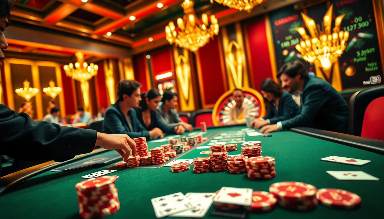 Experience thrilling gambling vibes at Nc88, featuring a lively poker table and sophisticated atmosphere.