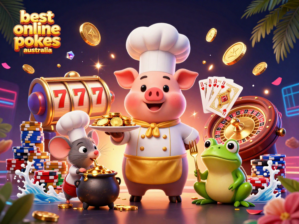 Experience top winnings with the best online pokies Australia featuring vibrant cartoon characters and casino elements.