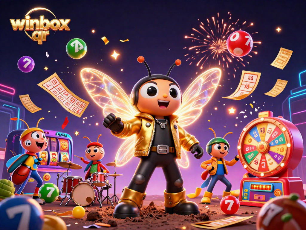 Join the winbox qr celebration with vibrant lottery balls and animated casino fun!