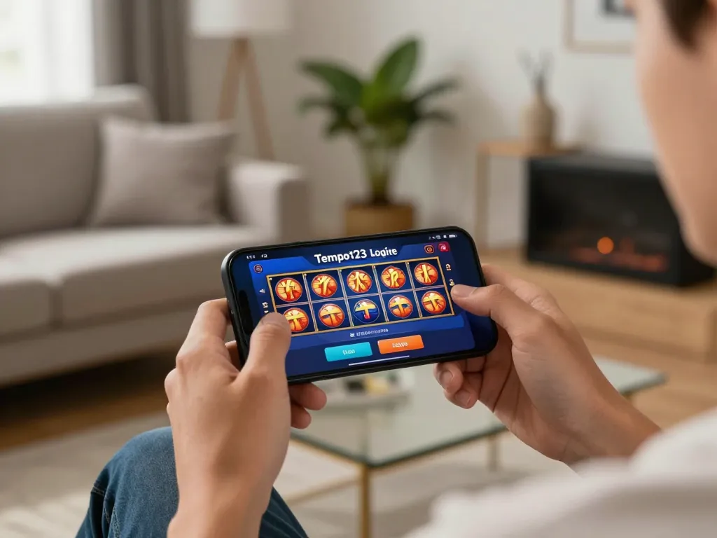 Momen perjudian online yang menarik dengan Login Tempo123 di smartphone dalam suasana yang nyaman
