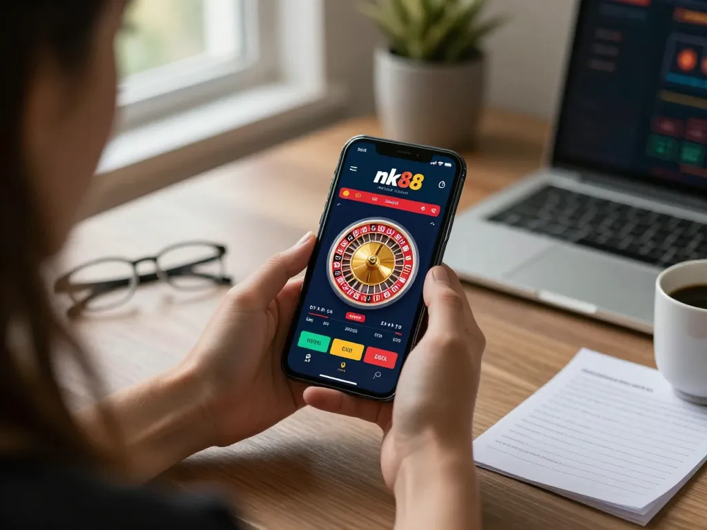Engaging with the nk88 app while enjoying online casino thrills from home.