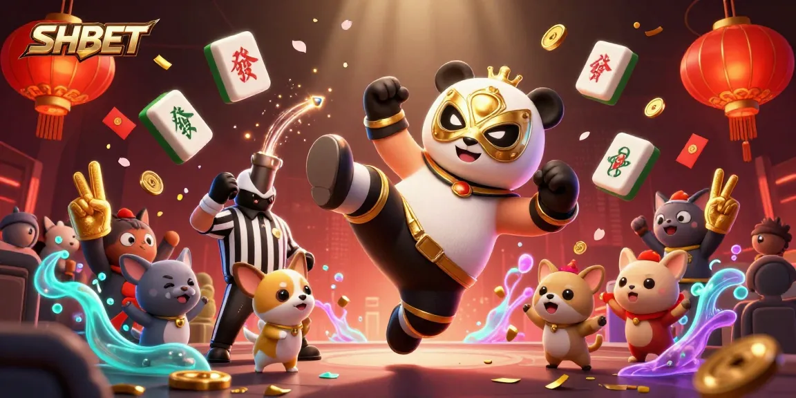 Engage with SHBET's vibrant 3D casino illustration featuring a dynamic wrestling scene and gaming elements.