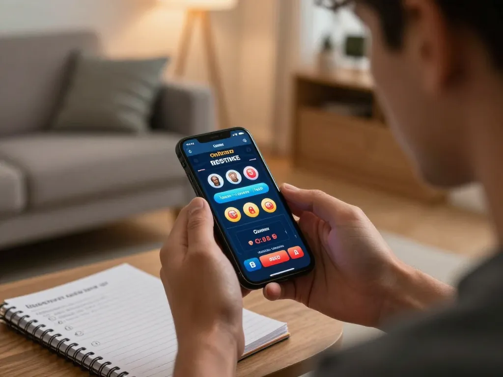Enjoying sun win while playing online casino games on a smartphone in a cozy environment, illustrating responsible gaming.
