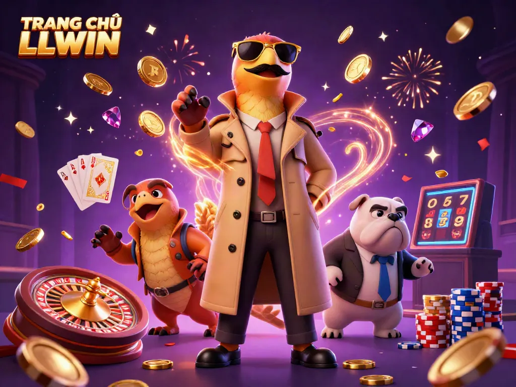 Experience excitement at TRANG CHỦ LLWIN with 3D raptors trying to enter a VIP casino lounge amidst coins and cards.