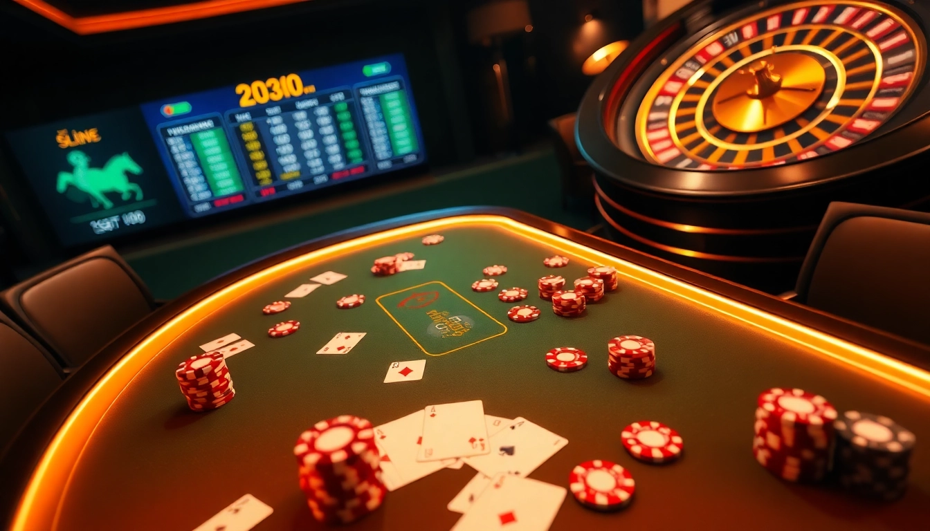 Lô Đề Trực Tuyến gaming table with vibrant cards and chips creating an electrifying casino experience.