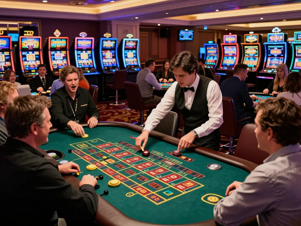 Players enthusiastically engaging in table games at F8Beta2 casino, showcasing excitement and luxury atmosphere.