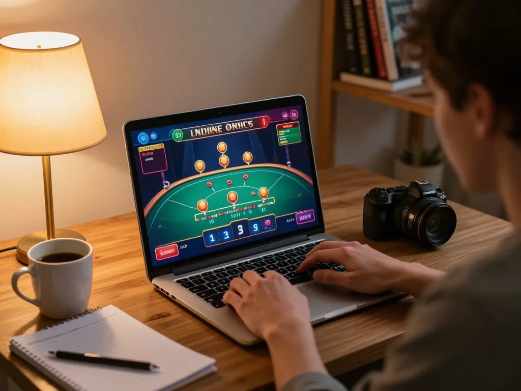 Menyertai sesi permainan dalam talian dengan kredit percuma RM50 tiada deposit di rumah, menunjukkan antaramuka blackjack di komputer riba