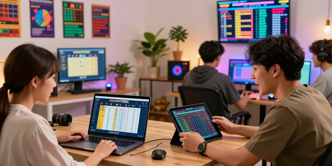 Dynamic togel gaming scene on MACANTOGEL platform, showcasing players analyzing SGP results and trends.