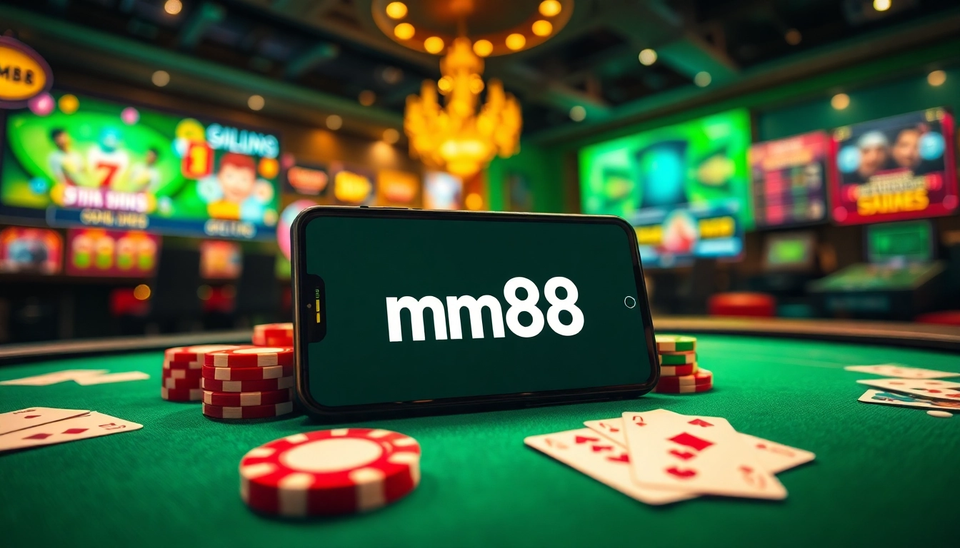 Exciting online gambling scene featuring mm88 app and gaming elements.