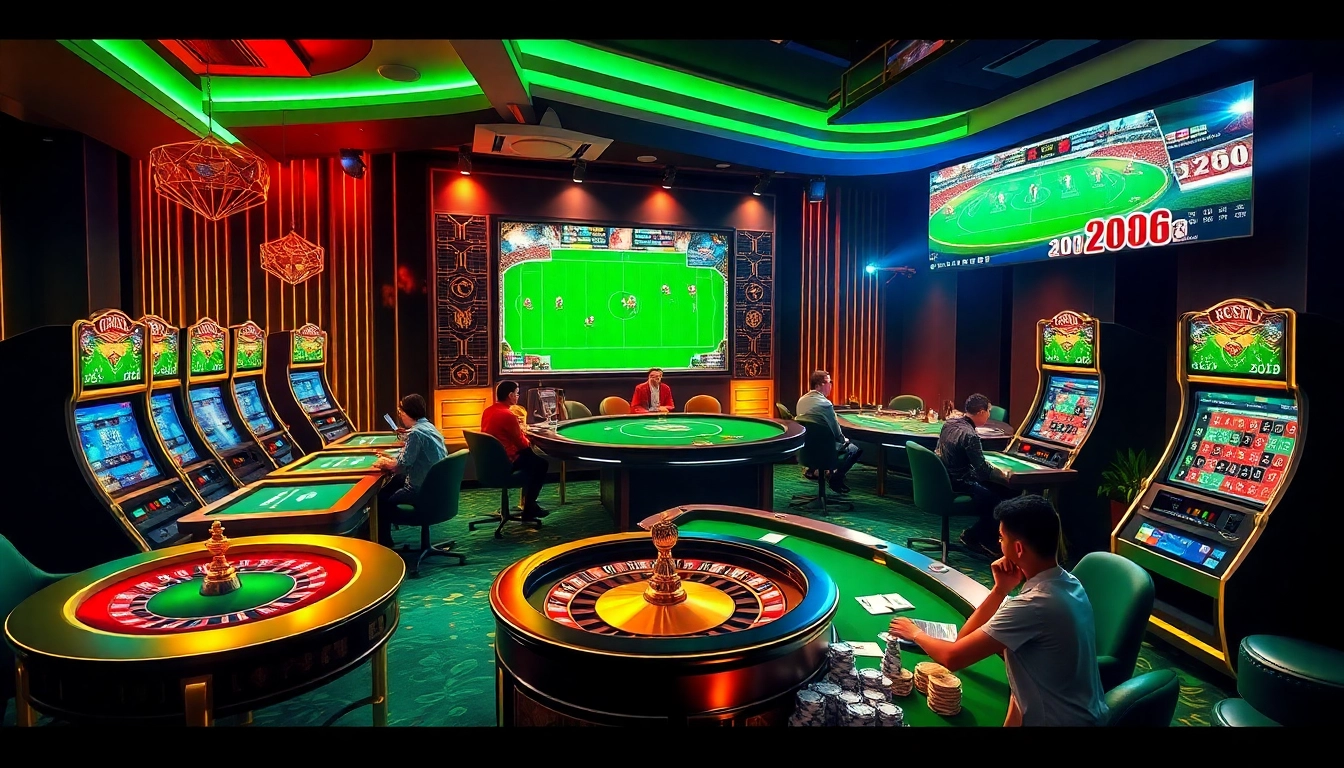 Situs Judi Bola betting experience with vibrant casino elements, enhancing gambling excitement.