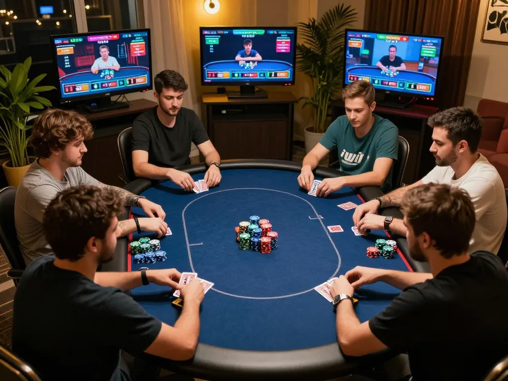 iwin club players engaged in an exciting online poker game, showcasing a vibrant digital interface