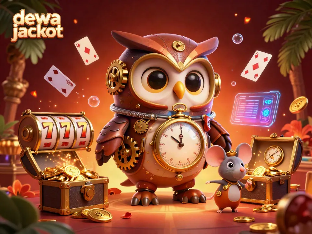 Gali dewa jackpot dengan permainan slot yang berlimpah di tengah karakter kartun menghibur.