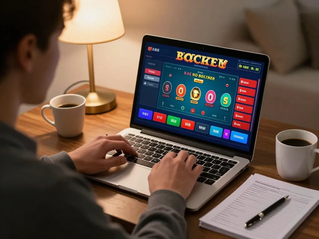 Engaging online gaming at home with lv88seo's baccarat interface displayed on laptop, illustrating strategic betting.