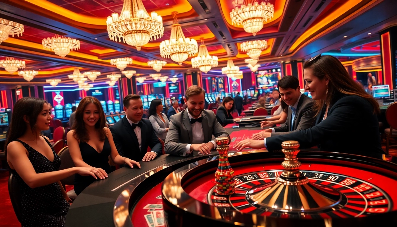 Exciting roulette game at a singapore online casino showcasing energetic players and vibrant decor.