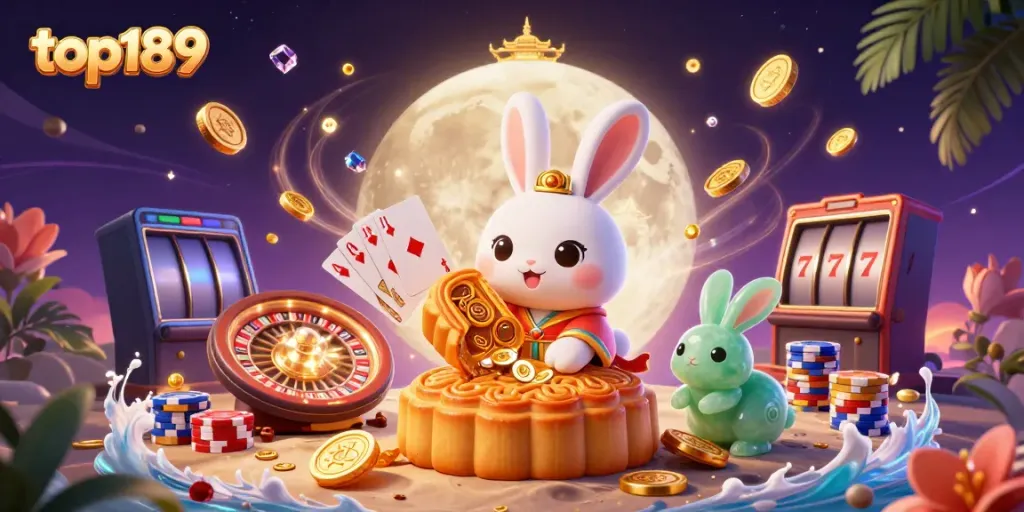 Experience top189 gaming excitement with a rich casino-themed illustration featuring characters and vibrant elements.