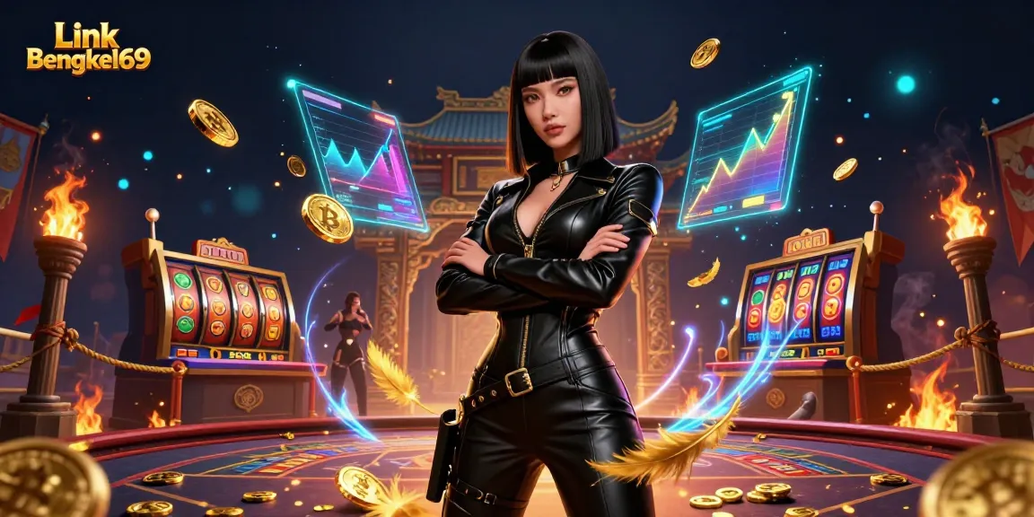 Experience interactive slots and jackpots at Link Bengkel69 with a stunning virtual casino illustration.