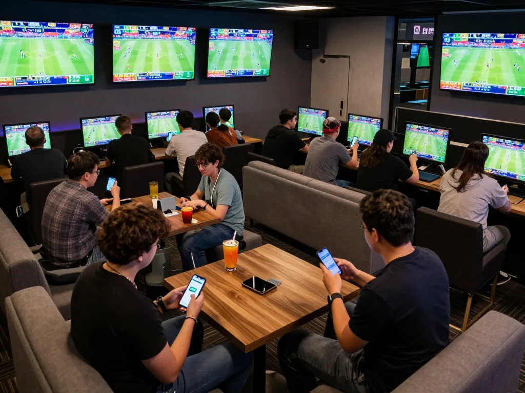 Tỷ lệ kèo trực tuyến enhancing the excitement of live sports betting in a modern lounge.
