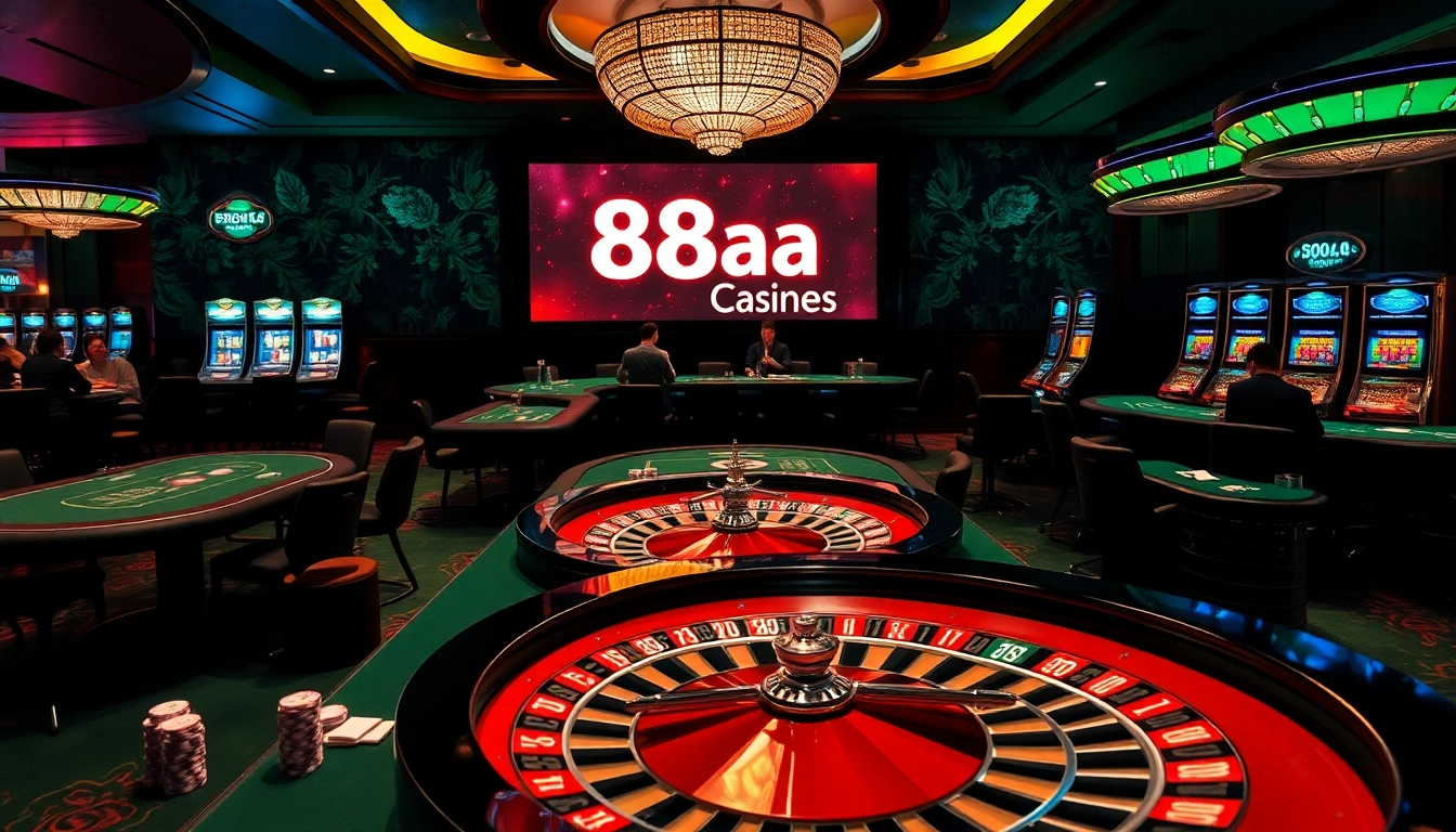Engaging casino players enjoying games at 88aa's vibrant tables with poker chips and cards.