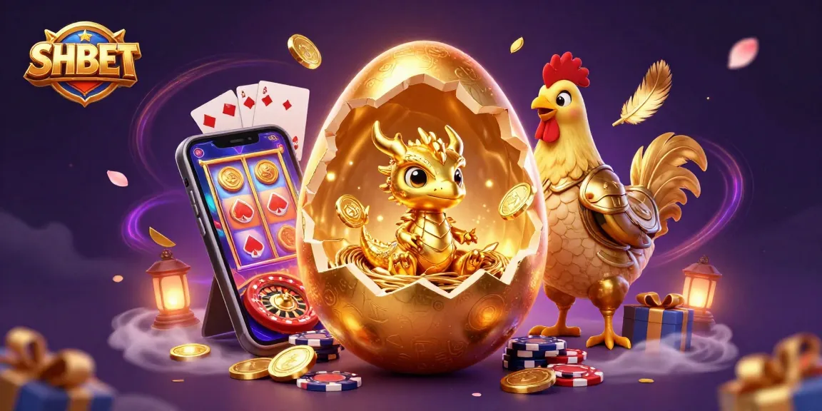 Experience SHBET's thrilling 3D casino world with a golden dragon, poker chips, and dynamic game elements.