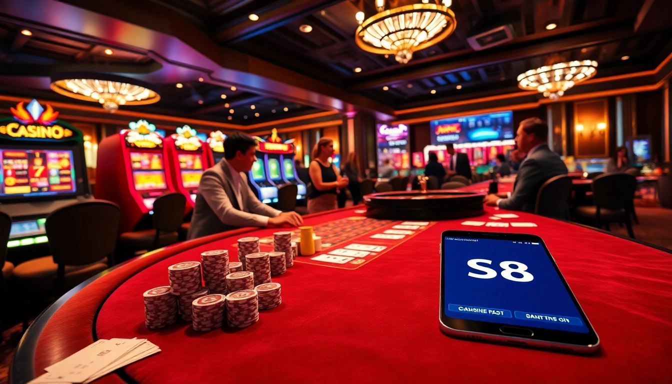 Experience thrilling gaming at https://s8hn.com/ with vibrant chips and players around a poker table.