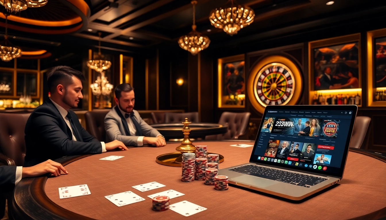 23win gaming scene showcasing an exciting poker table with chips and cards for players