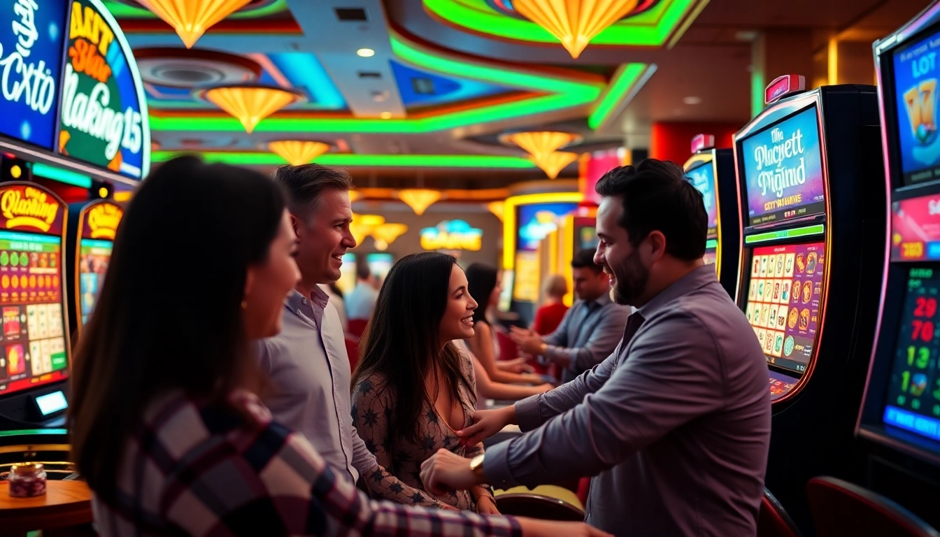 Experience the thrill of Slot Mahjong in a lively casino filled with excitement and anticipation.
