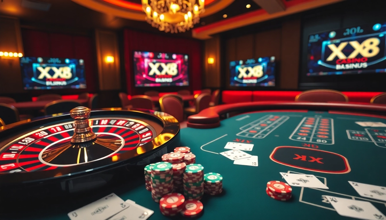 Experience the excitement of gambling at XX 88 with vibrant casino tables and poker chips.