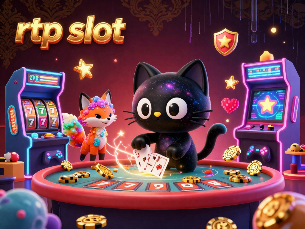 Spin the slots with rtp slot as a cosmic cat and colorful fox in a 3D casino.