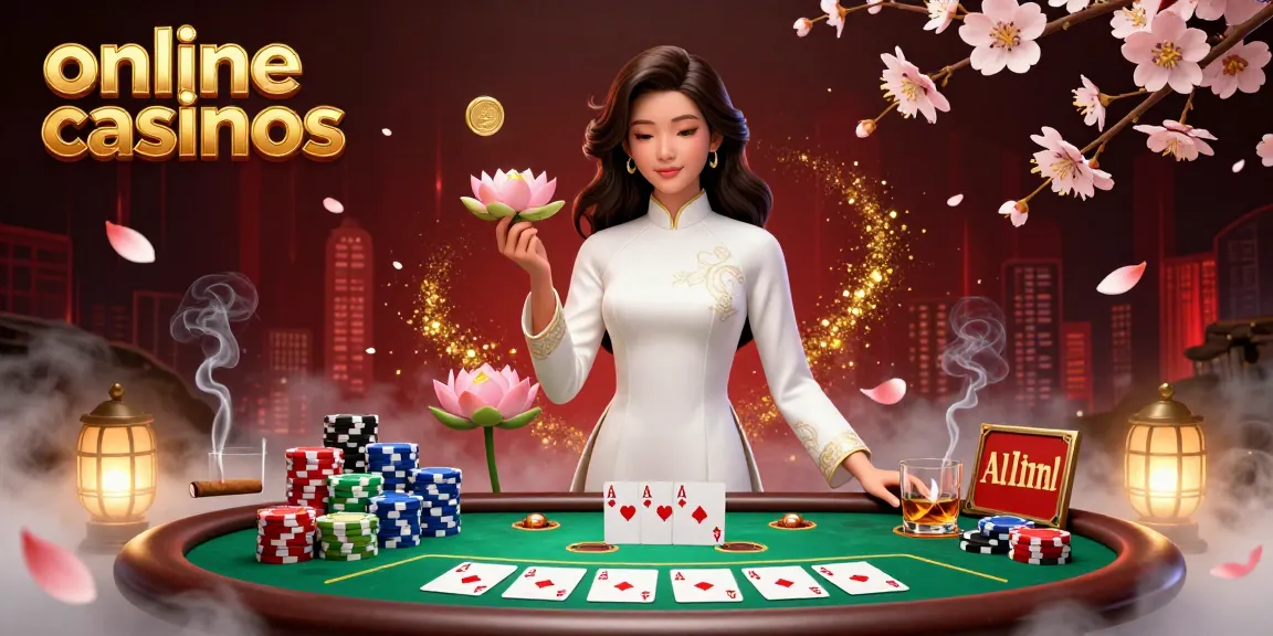 Engage in online casinos with vibrant imagery of a graceful woman amidst a lively poker scene.