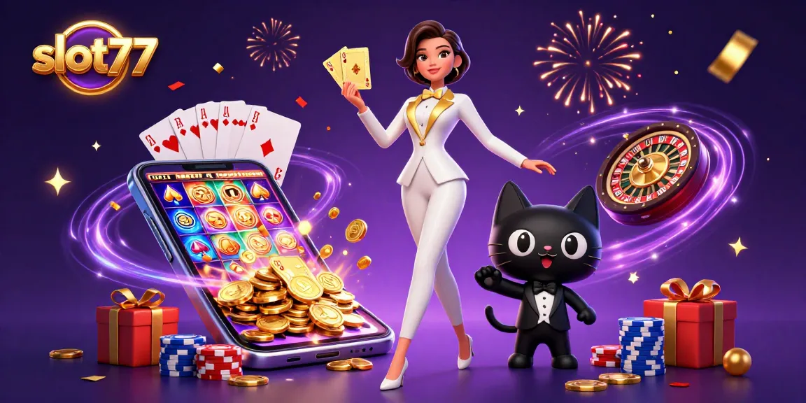 Engage in dynamic slot77 action with vibrant casino visuals and festive elements.