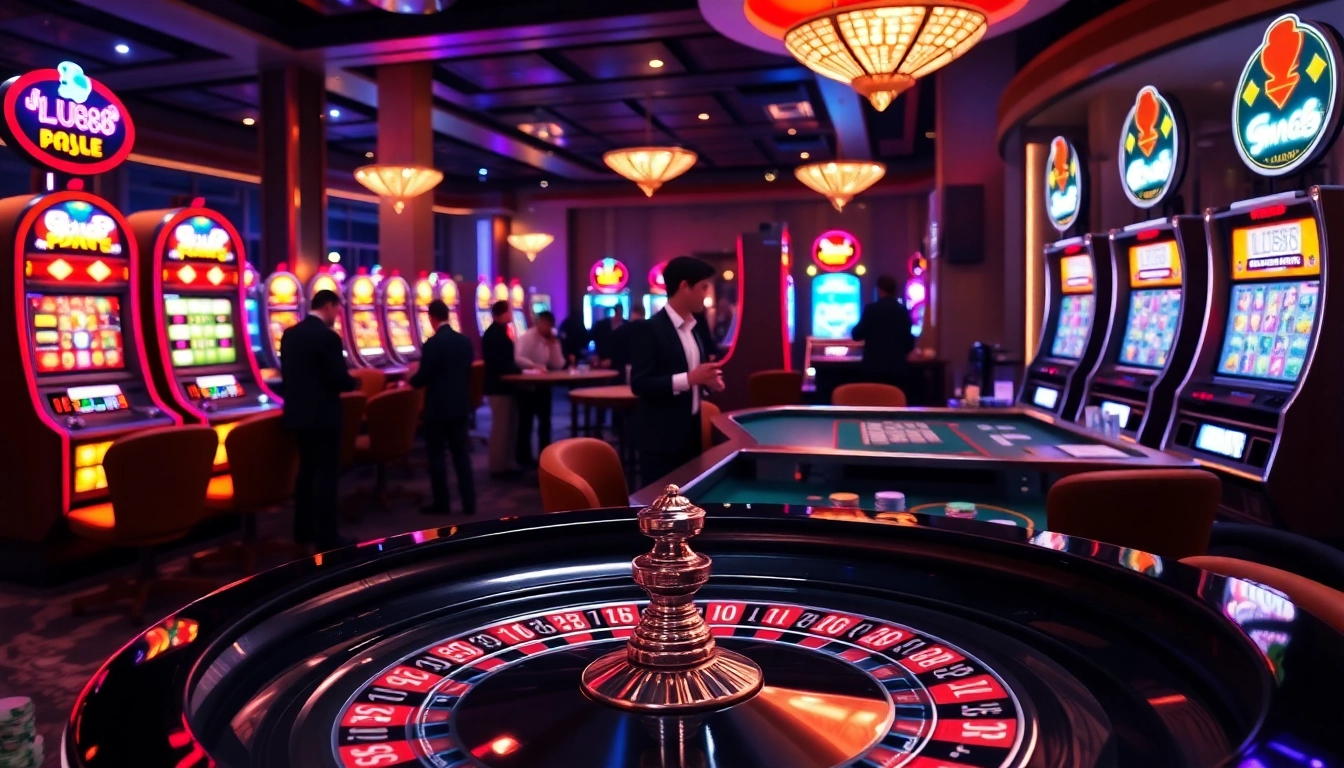 Experience the thrill of gambling at LU88 with a luxurious casino scene featuring roulette and poker.