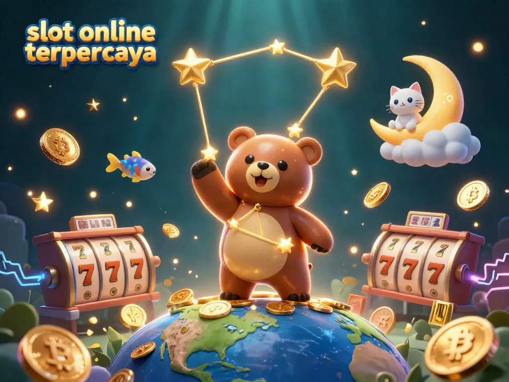 Permainan slot online terpercaya dengan suasana malam dan beruang bintang mengumpulkan koin