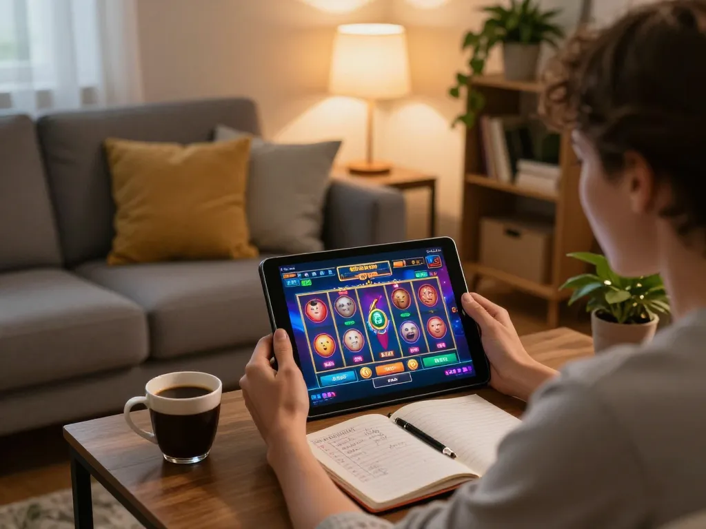 Engaging online gameplay with slot gacor hari ini on tablet during cozy home evening