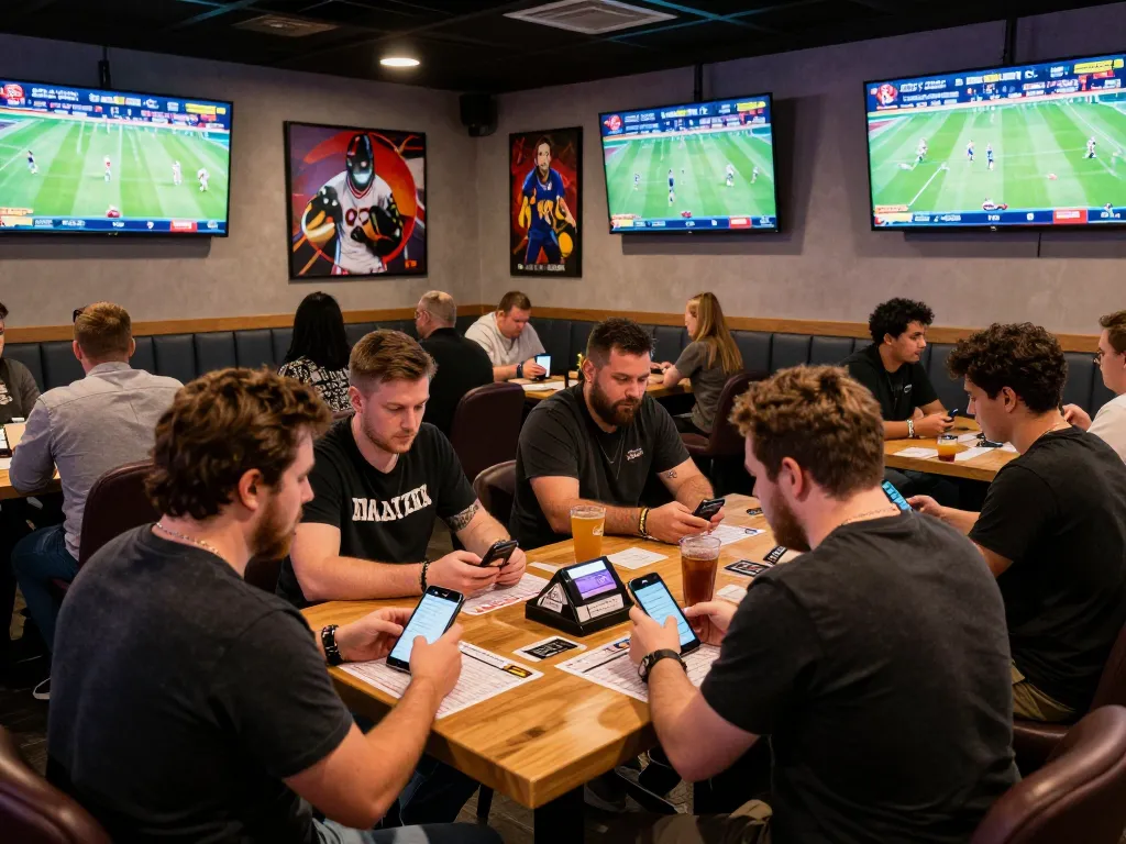 Tỷ lệ kèo nhà cái hôm nay displayed on screens as bettors strategize in a vibrant lounge