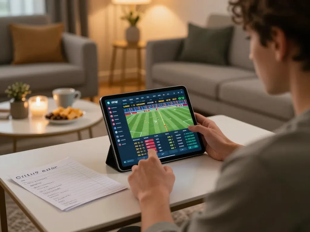 Simplified sbobet88 login interface on a tablet while engaging in exciting sports betting app.