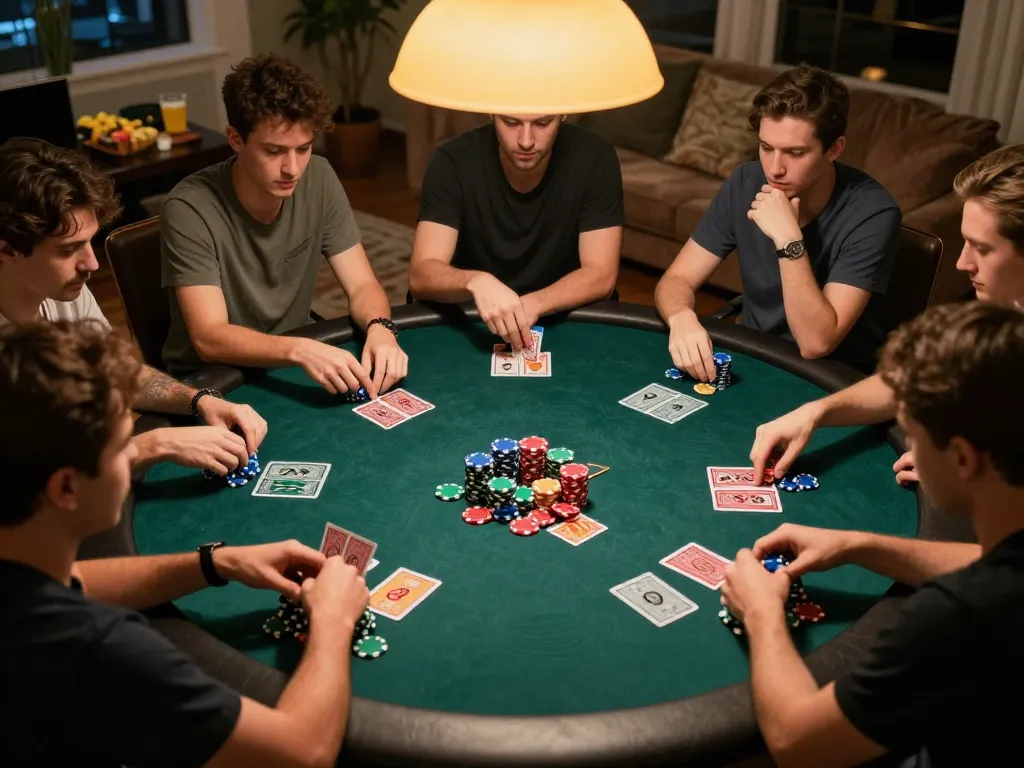 KONG88 poker night among friends with strategic gameplay at a cozy home gathering