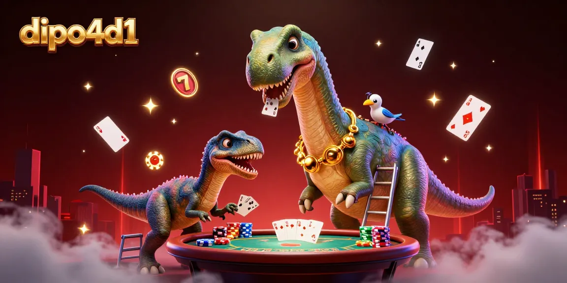 Menggunakan dipo4d1, brontosaurus 3D menonjol di kasino dengan tema poker yang meriah.