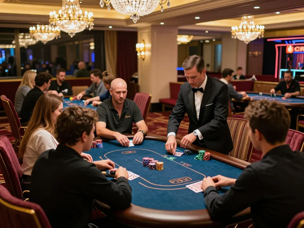 Players strategizing in an upscale MM 99 poker game, showcasing high-stakes action.