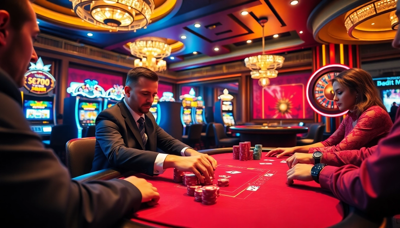 Engaging poker scene showcasing strategies from https://keonhacai.deal/ in a vibrant casino atmosphere.
